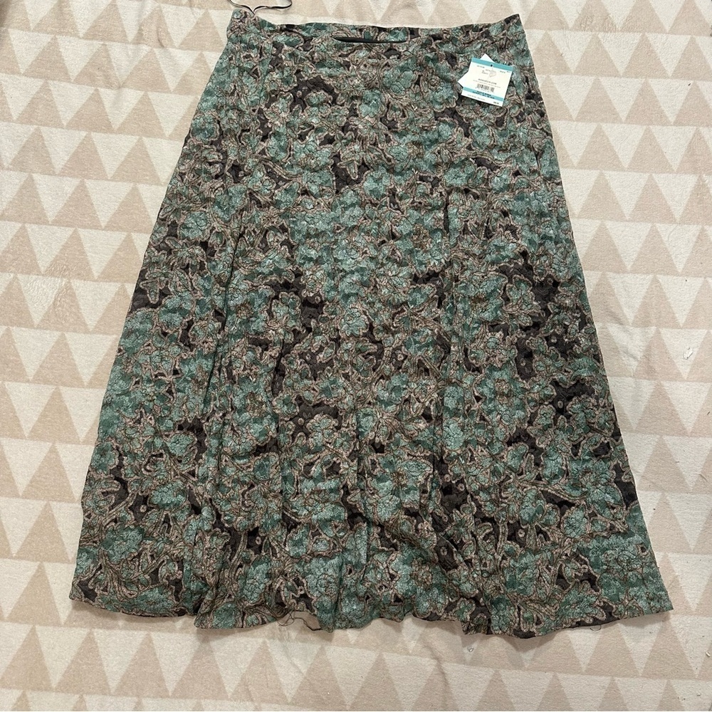 Anne Klein floral embroidered brocade midi skirt